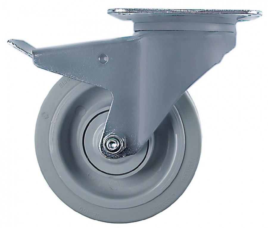 Swivel castor plate fixing hole distance 105x75mm H 200mm with swivel brake ø 160mm wheel width 46mm - 700249