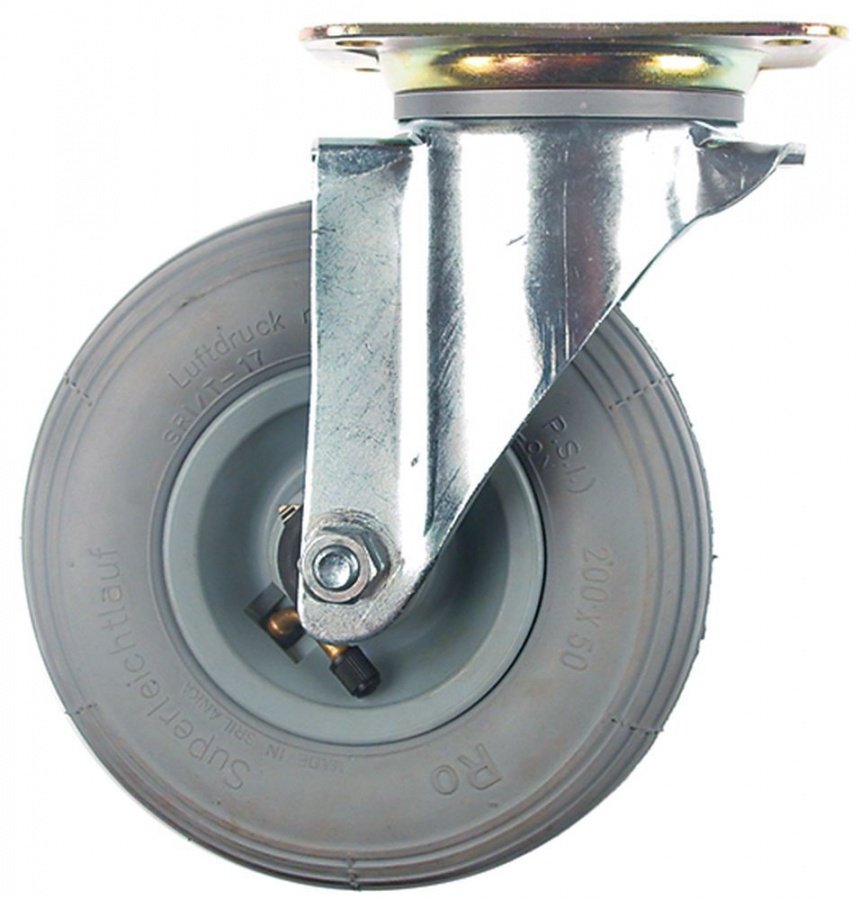  Swivel castor with pneumatic tyres ø 200mm plate fixing housing chrome-plated sheet steel - 700267