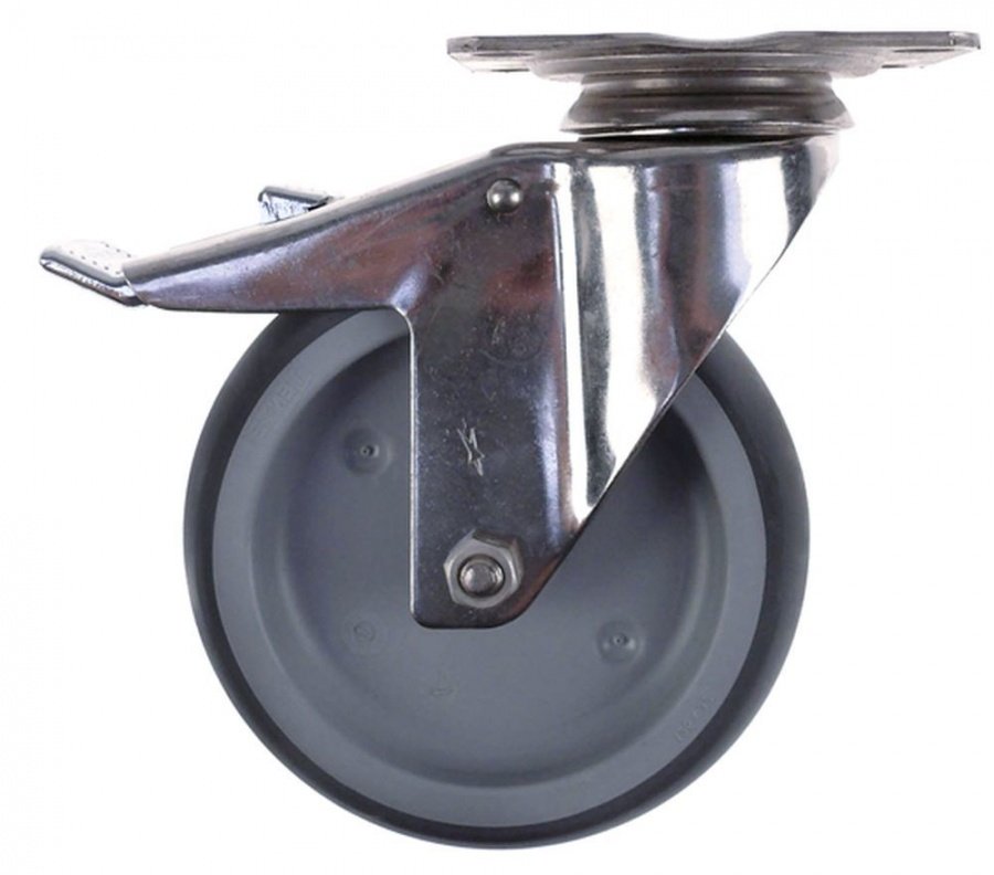Swivel castor plate fixing hole distance 75x50mm H 160mm with swivel brake ø 125mm wheel width 32mm - 700271
