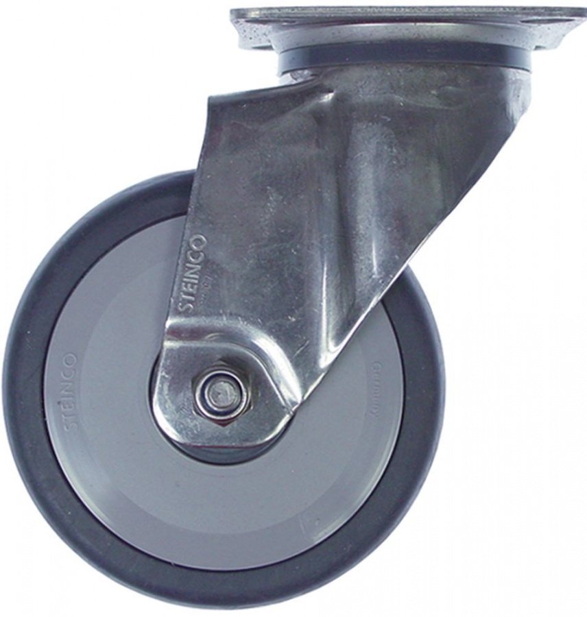Swivel castor plate fixing hole distance 61x51mm H 158mm ø 100mm wheel width 32mm - 700294