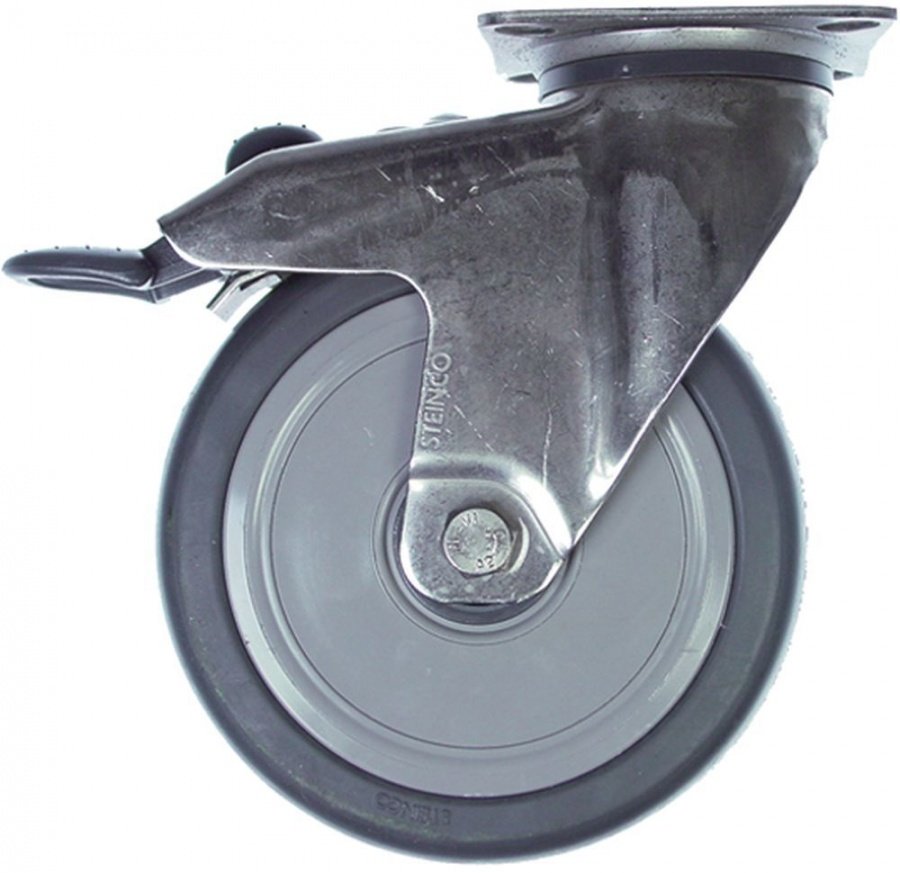 Swivel castor plate fixing hole distance 61x51mm H 158mm with swivel brake ø 125mm wheel width 32mm - 700297