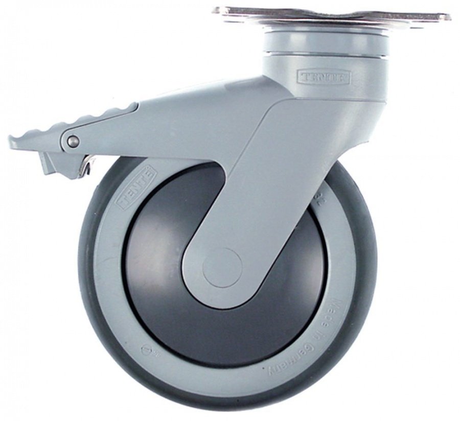 Swivel castor plate fixing hole distance 75x50mm H 166mm with swivel brake -20 up to +60°C ø 125mm - 700304