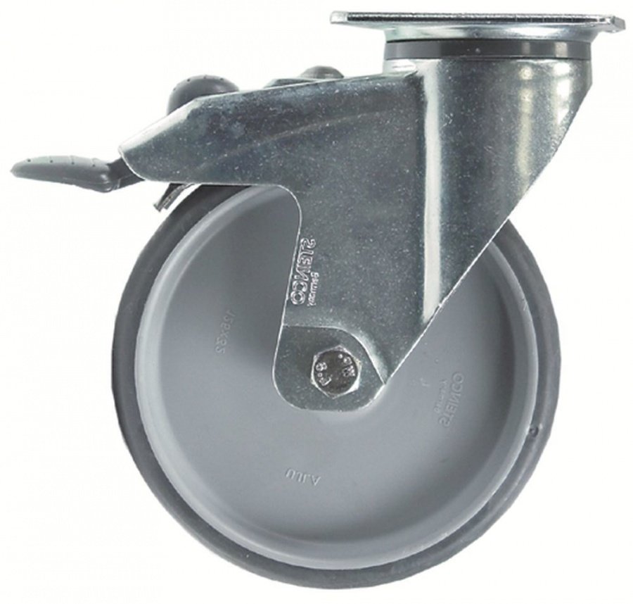  Swivel castor with swivel brake ø 125mm plate fixing housing zinc-plated sheet steel - 700312
