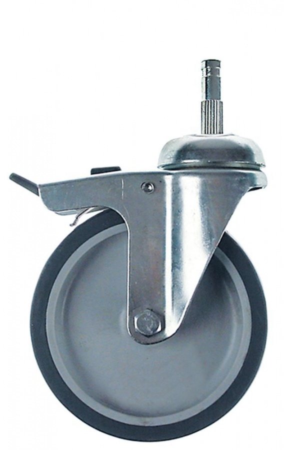 Swivel castor with swivel brake ø 125mm plug fitting ø10x38mm housing chrome-plated steel - 700336