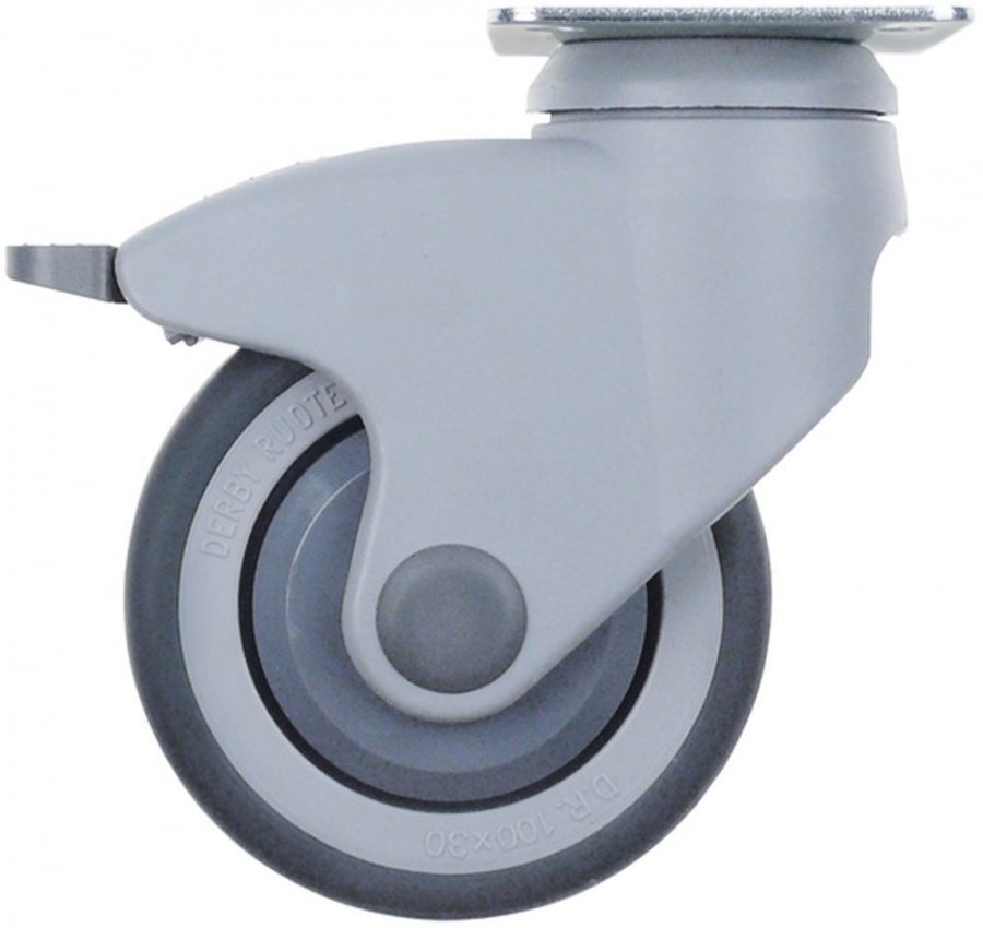 Swivel castor plate fixing hole distance 70x50mm H 138mm with brake ø 100mm wheel width 30mm - 700364