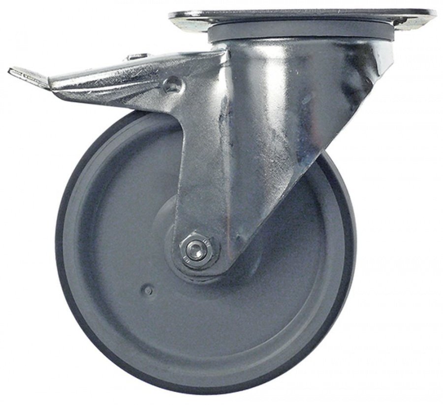 Swivel castor with brake ø 125mm plates fixing 102x83mm hole distance 78x60mm tread 32 - 701085