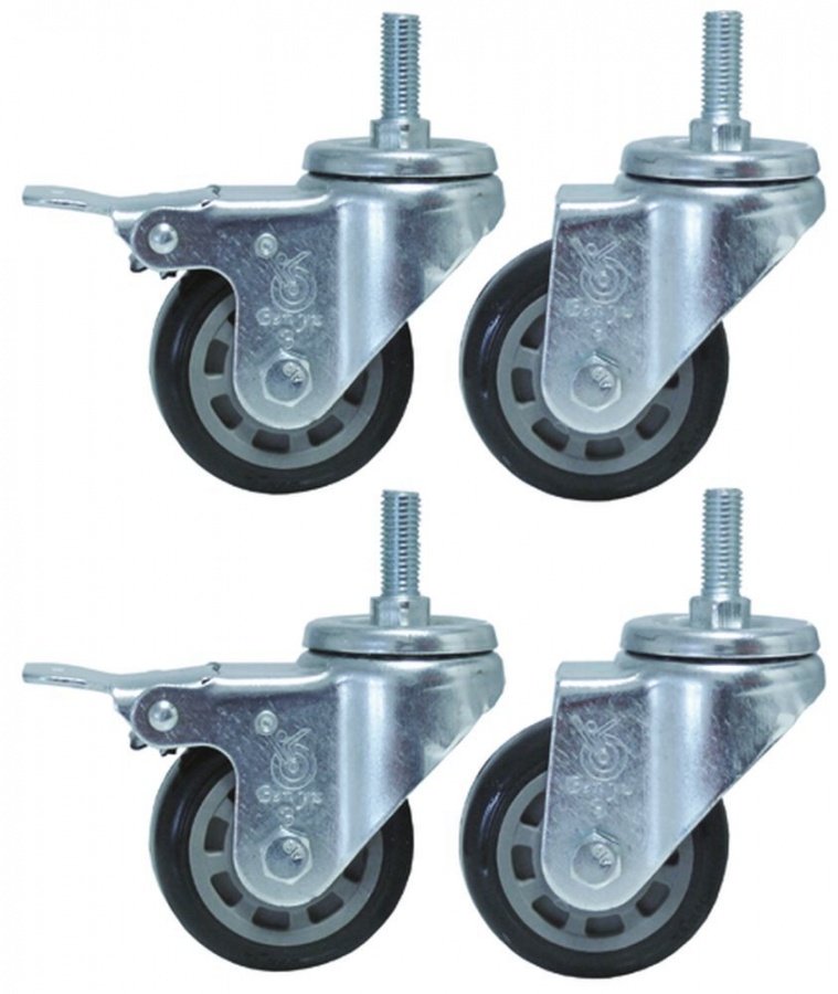 Swivel castor set 2x with swivel brake ø 75mm with thread bolt housing chrome-plated steel - 701130