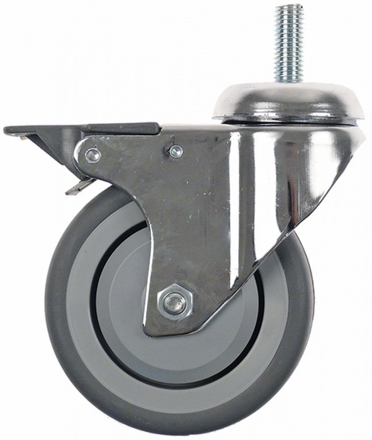 Roata castor cu frana ø100x30mm, carcasa otel cromat, roata din polipropilena cu inel TPE, max. 80kg, filet M12, -20+60°C, Electrolux 0C1631