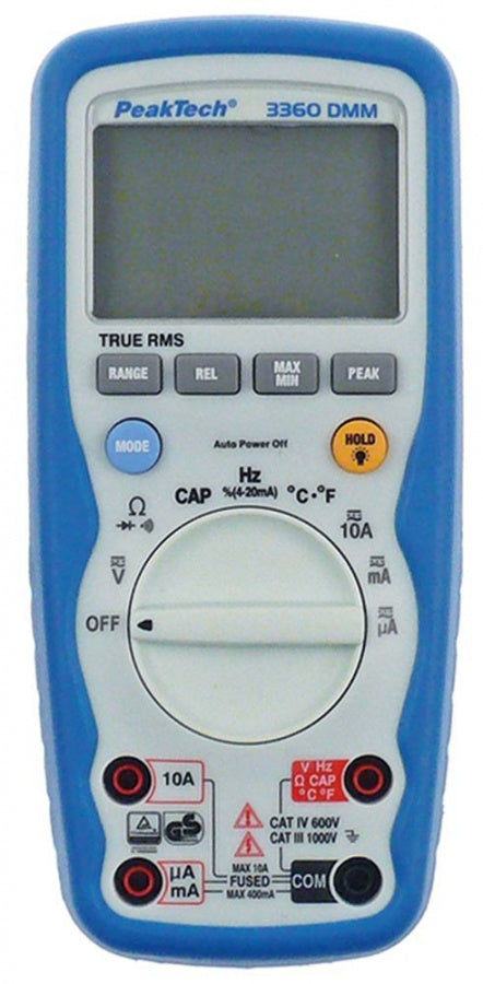multimeter PEAK TECH 3360DMM display range  Auto-Range 0,01mV-1000V 0,1mV-1000V 0,1µA-10A