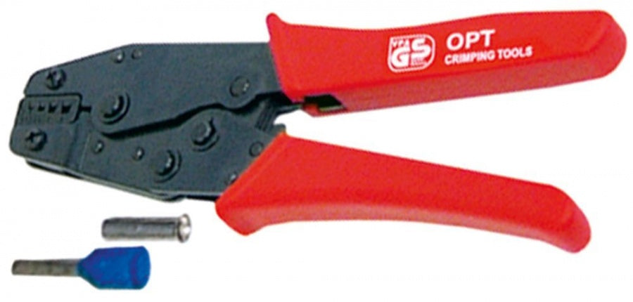 crimp pliers for wire end ferrules with transmission/interchangeable dies