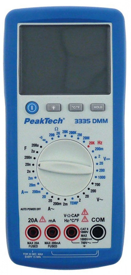 Multimetru PEAK TECH 3335DMM manual AC 1mV-700V, DC 0.1mV-1000V, AC 0.001mA-20A, DC 0.001mA-20A, 0.1Ohm-20MOhm - 800098