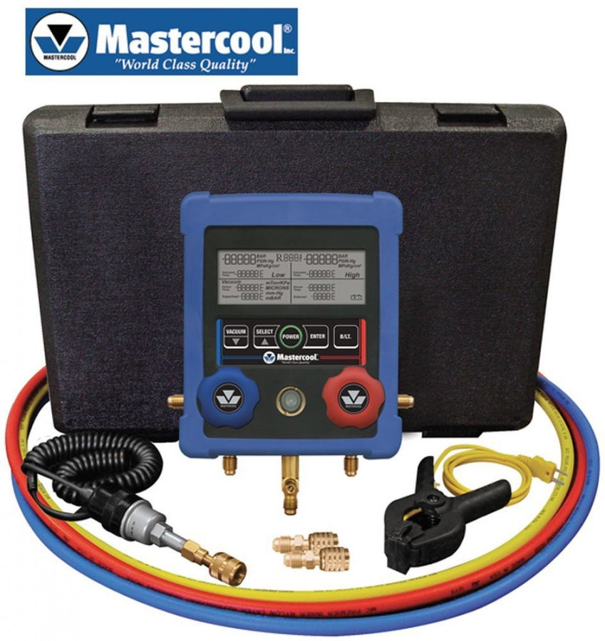 manifold 2-way class 1.0 for 66 refrigerants, 1/4" SAE, psi, inHg, Bar, MPa, Kg/cm², battery 9V
