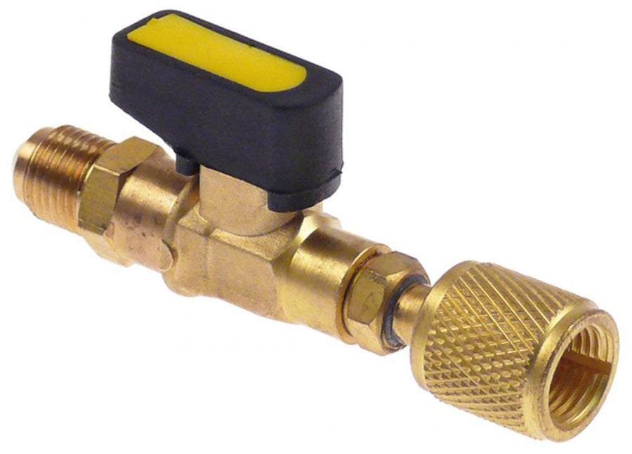gas ball valve straight 1/4" SAE yellow R12/R22/R502/R134a/R404a/R407c/R410a