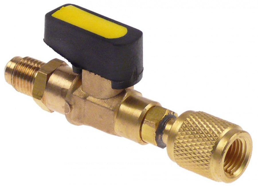 gas ball valve straight 5/16" SAE yellow R12/R22/R502/R134a/R404a/R407c/R410a