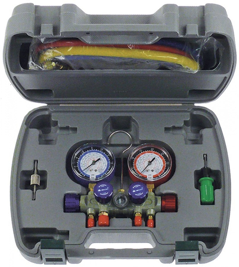 manifold 4-way model HS-436F ø 80mm R22/R134a/R404 3X1/4 SAE 3/8" SAE 3000PSI