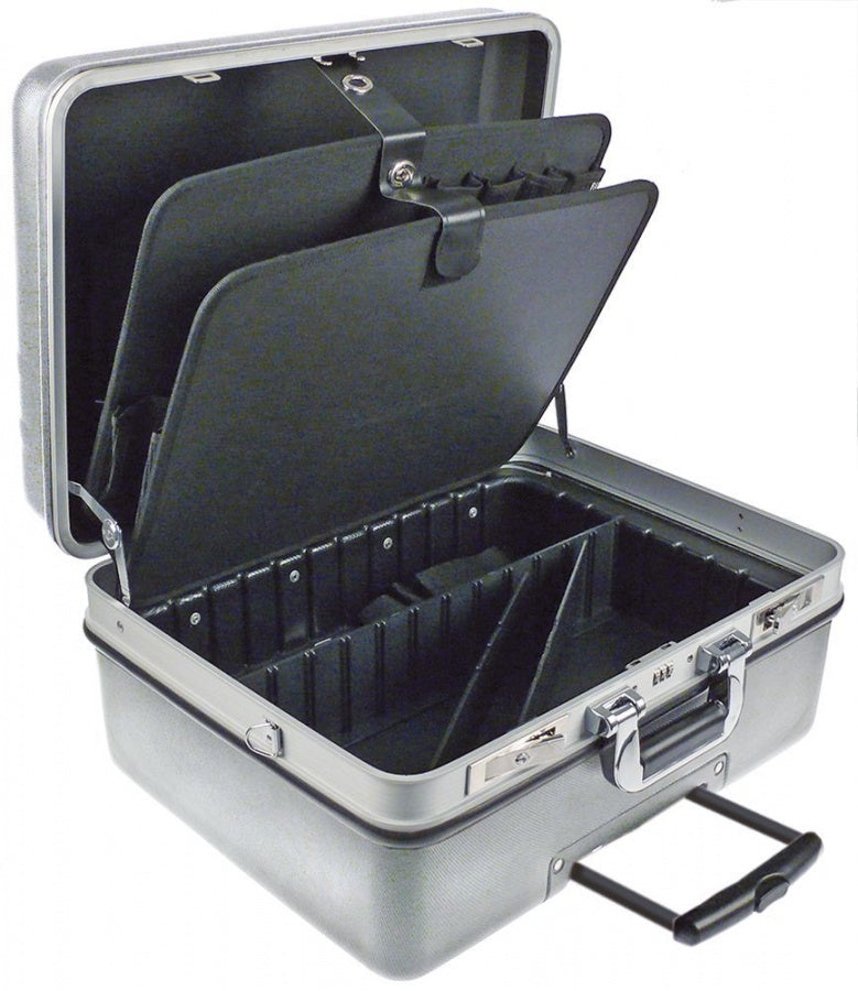 tool box size 495x390x260mm plastic silver wirh wheels and extractable handle