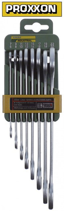 double ended fork wrench set 8-piece sizes 6-22mm chrome-vanadium steel, chrome-plated