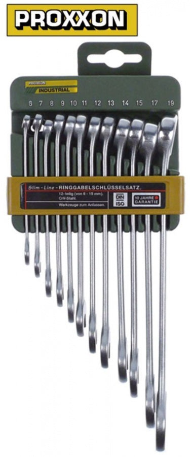 combination wrench set 12-piece sizes 6-19mm chrome-vanadium steel, chrome-plated