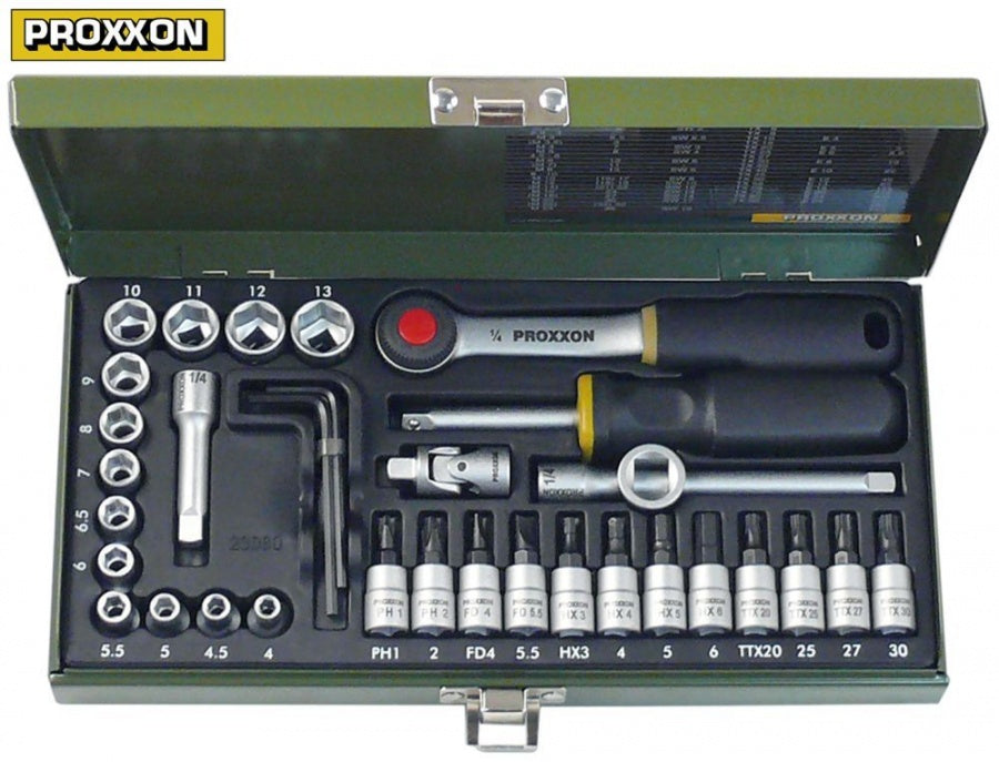 ratchet set 36-piece 1/4" PROXXON size 4-13/Inbus 1,25-5/T20-30/PH1-2/FD4-5,5mm