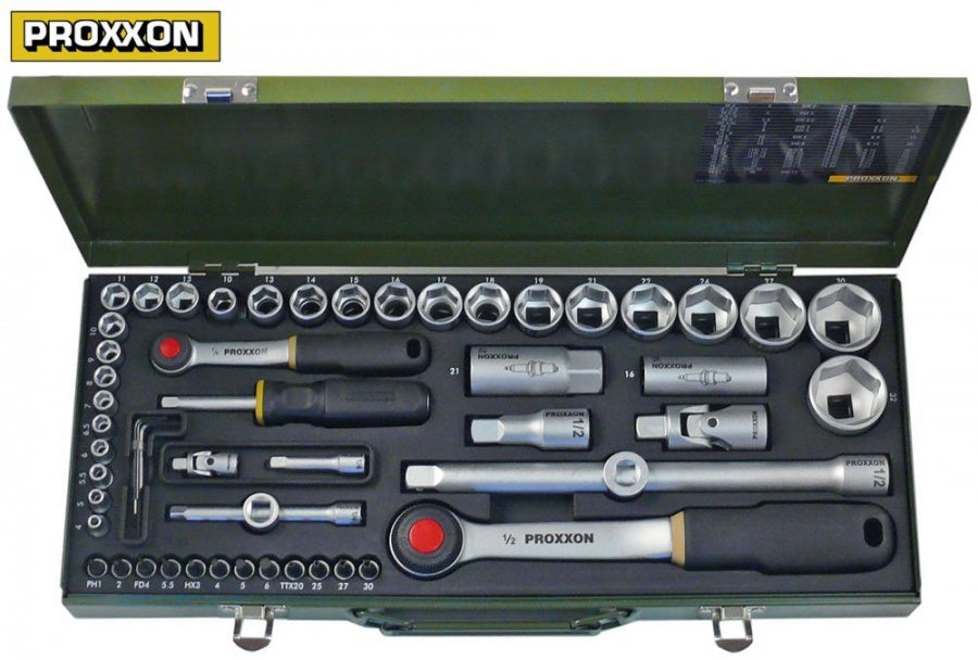ratchet set 56-piece ¼" and ½" PROXXON size 4-32/TX20-30/Inbus3-6/FD4-5,5/PH1-2mm
