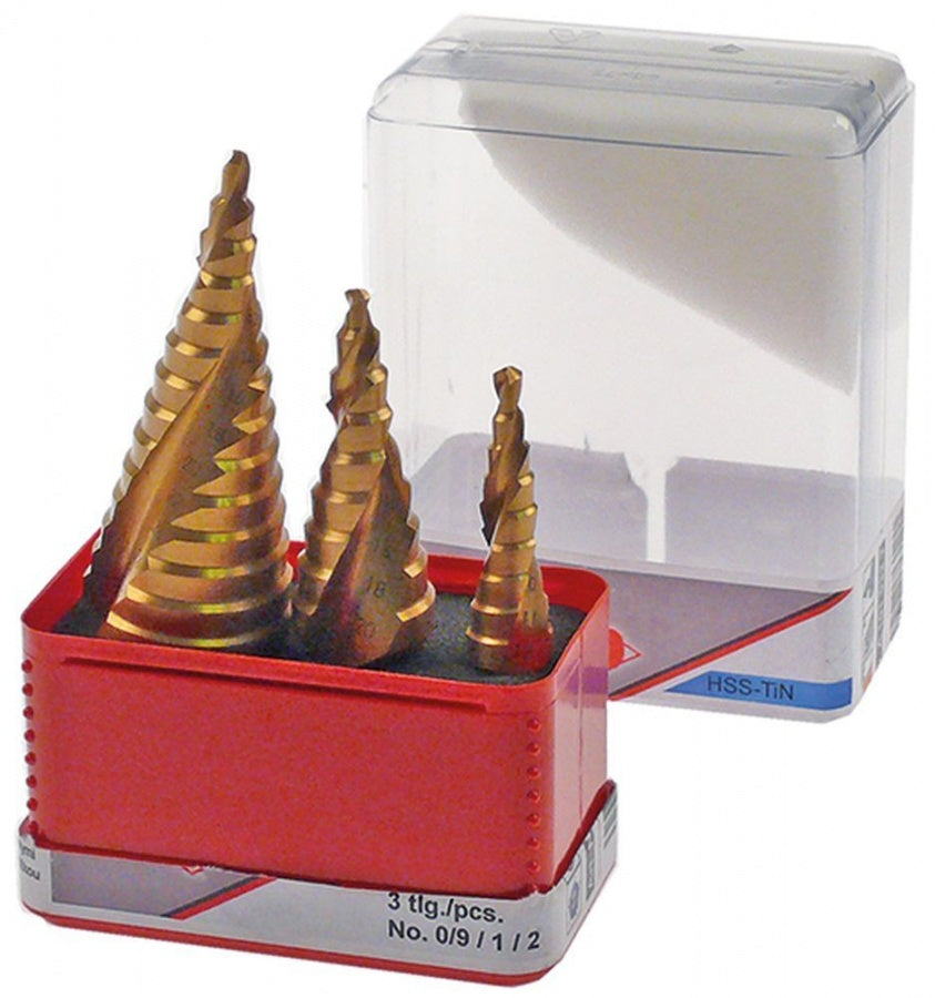 step drill set HSS TiN 3-piece drilling range 4-12 / 4-20 / 4-30mm
