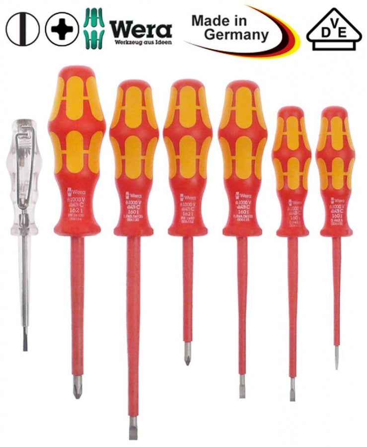 screwdriver set VDE slotted/Phillips 7-piece sizes 2,5/3,0/3,5/4,0/5,5mm/PH1/PH2 check VDE