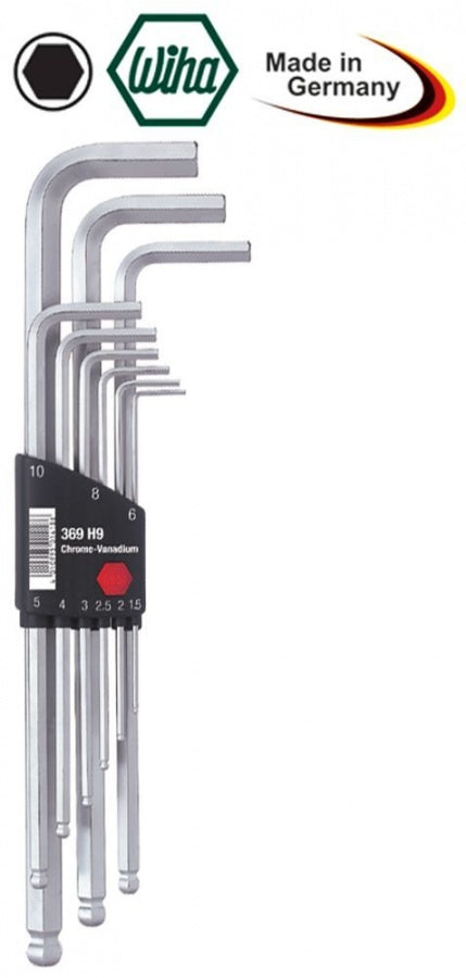 hexagon key set long with ball head 9-piece sizes 1,5/2/2,5/3/4/5/6/8/10mm WIHA