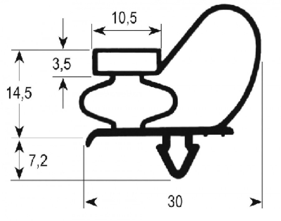 refrigeration gasket profile 9743 W 580mm L 1520mm plug size cell door 650L refrigeration size 1/1