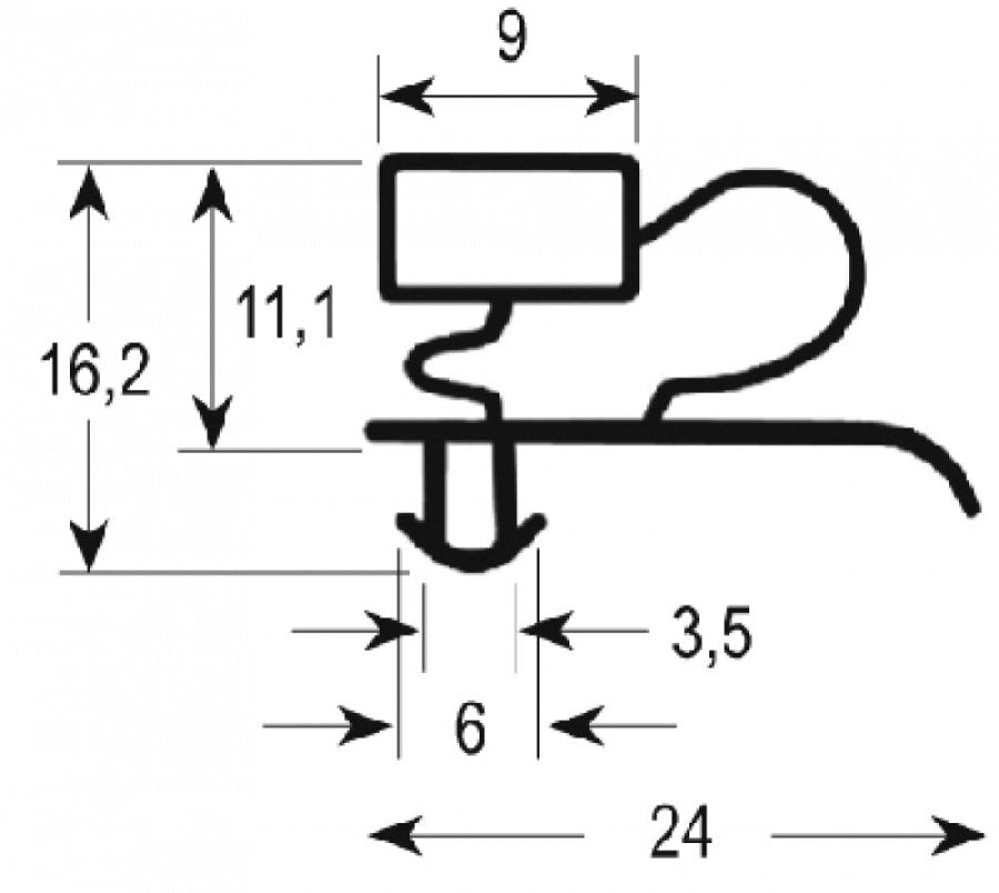 refrigeration gasket profile 9333 W 520mm L 1515mm plug size glass door refrigeration