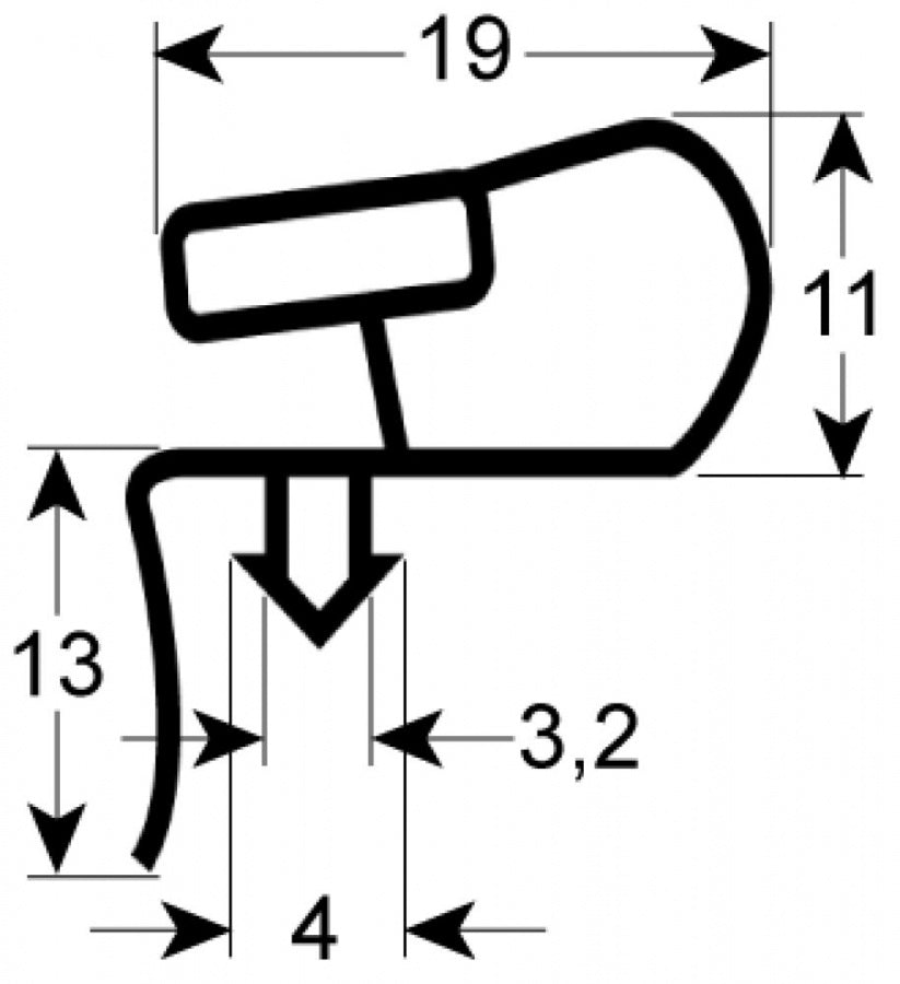 refrigeration gasket profile 9952 W 580mm L 760mm plug size