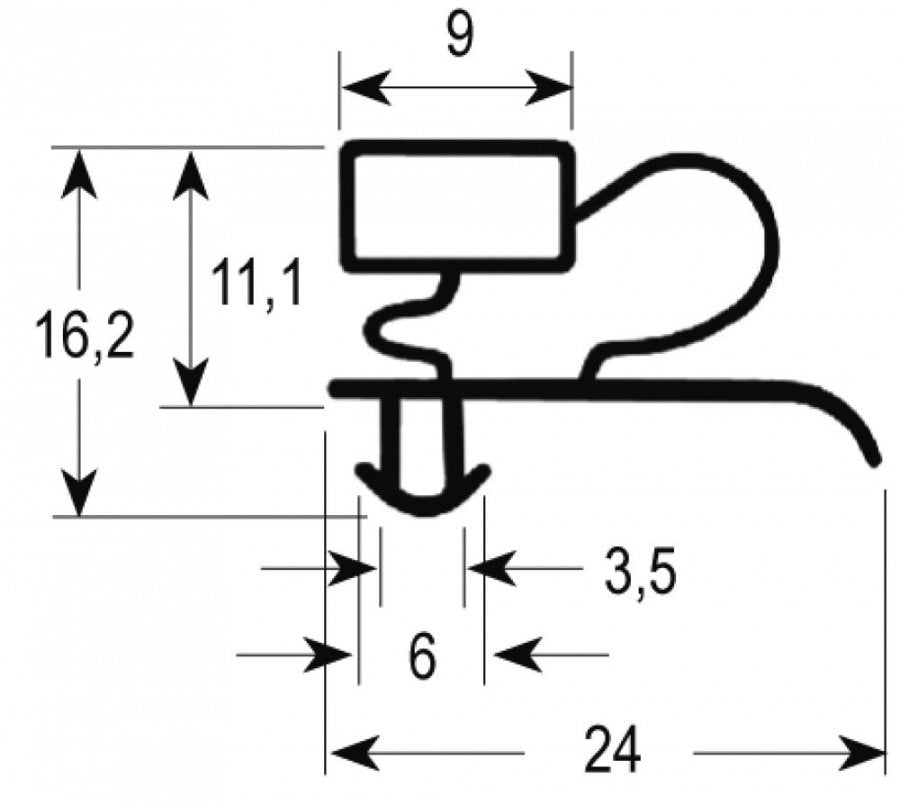 refrigeration gasket profile 9333 W 670mm L 1460mm plug size