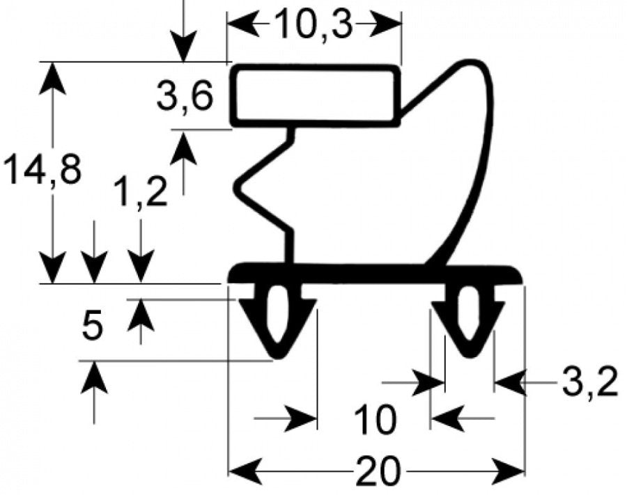 refrigeration gasket profile 9795 W 648mm L 731mm plug size