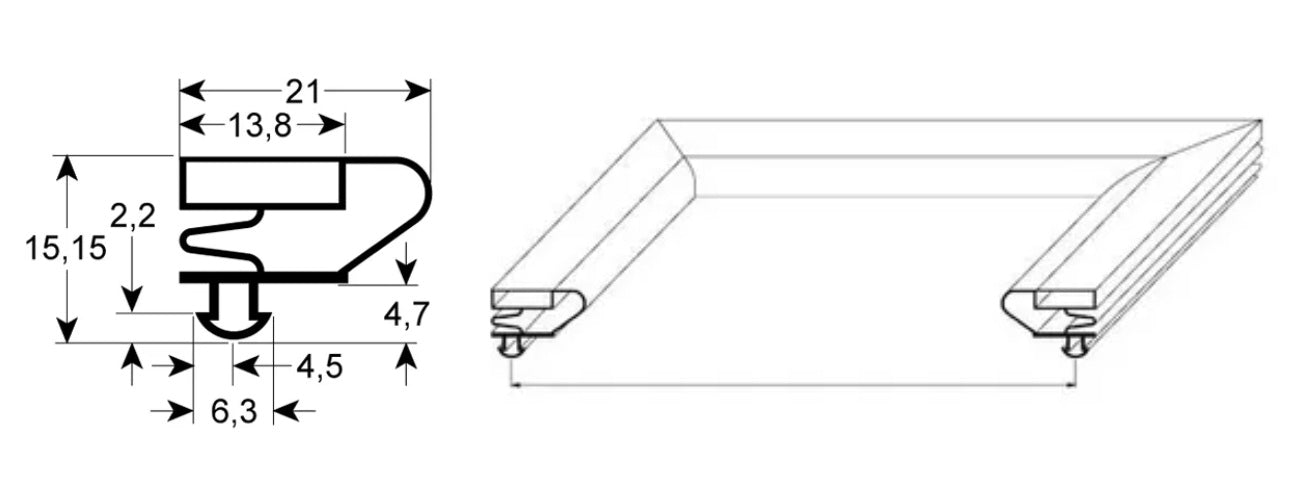 Garnitura frigo, profil 9704, L 635x395mm, masurat intre canale - 9704395635