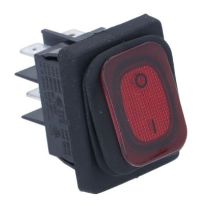 Intrerupator basculant cu burduf etans, contacte 30A, 230V, montare 30x22 mm, iluminat rosu