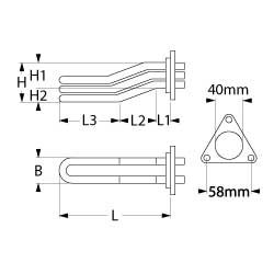 Rezistenta 5000W, 230V, cu 2 circuite, flansa triunghiulara, lungime scufundata 640mm - LF 1755333, 417213b
