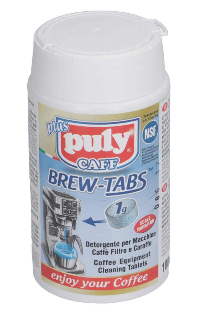 Pastile detergent PULY CAFF BREW, flacon cu 100 tablete de 1 gram, ø 10x10 mm
