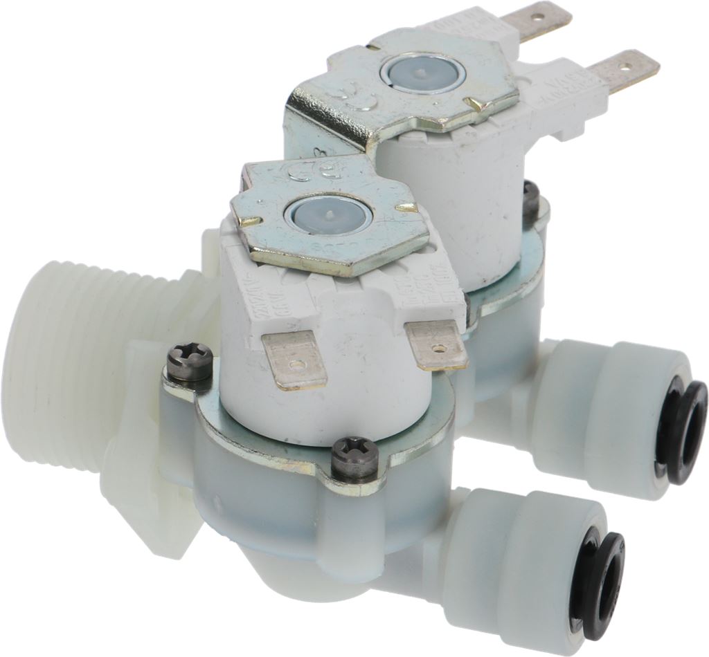 Electrovalva dubla 230V, intrare 3/4", iesiri pentru tub ø 8mm, reductoare debit iesiri maro 0.10 L/min