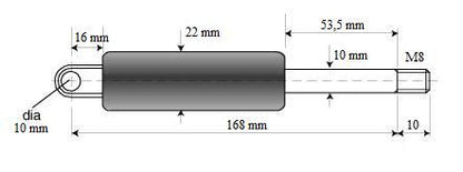Arc cu gaz telescopic Vapsint (molla a gas atlas), lungime totala 185 mm, filet M8, COD 2210.200.100