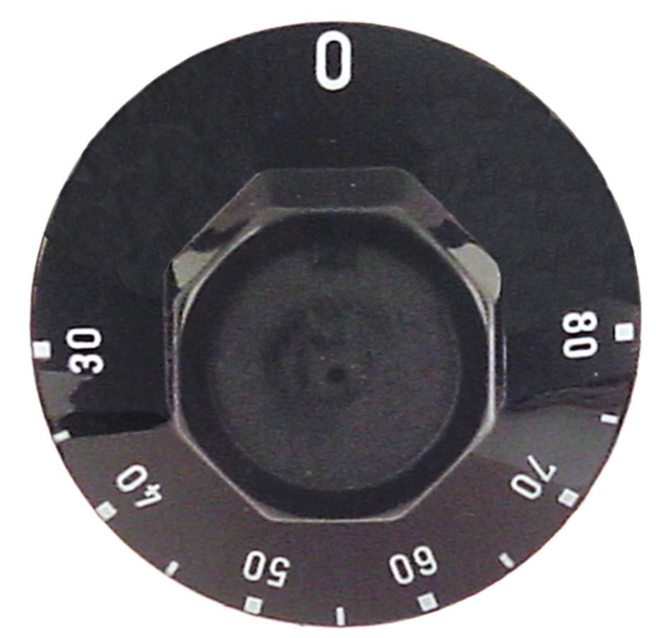 Buton termostat 30-100°C, ø 50mm, ax ø 6x4,6mm, cu tesitura sus