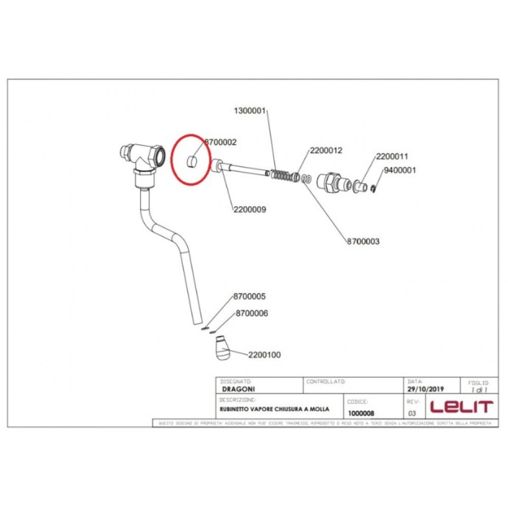 Garnitura robinet Lelit 8700002, ø 12,4 mm, H 5,7 mm, silicon