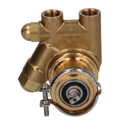 Pompa sifon 350 litri/ora, montare cu colier, ax 4,9x11mm, racorduri ø 3/8" NPT, cu filtru de apa oblic si baypass lateral pentru reglare presiune maxima 25 bari
